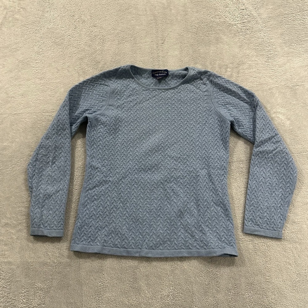 Charter Club 2 ply Cashmere Long Sleeve Knit Sweater Women Small Blue Vtg
